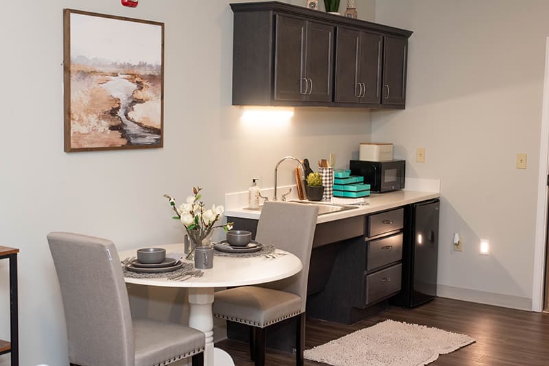 kitchenette and dining table